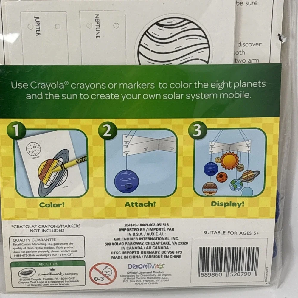Crayola Creative Classroom Solar System Mobile DIY Kit Teaching Tree Ages 5+ NEW